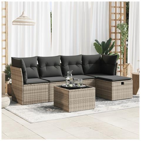 Set Divano da Giardino 6 pz con Cuscini Grigio in Polyrattan - Foto 1