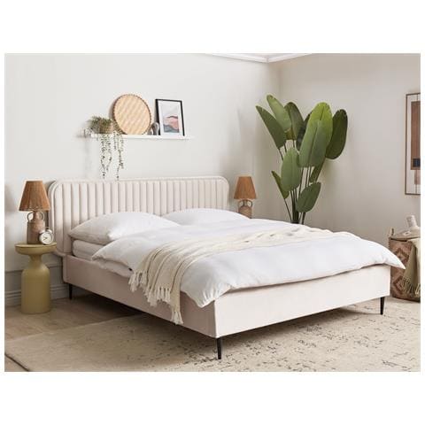 Letto Velluto Brin 160 X 200 Cm Beige - Foto 1