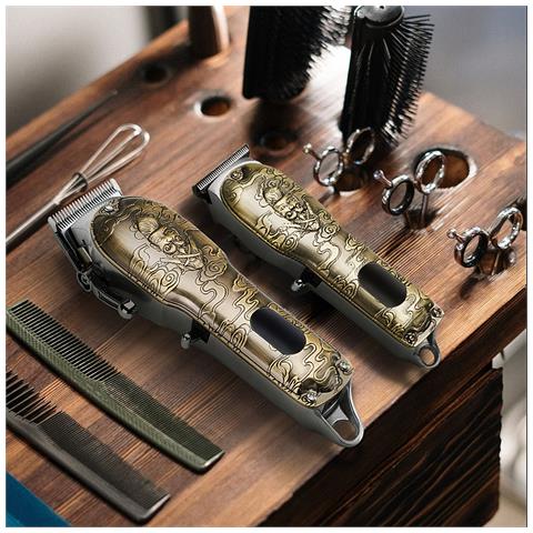 Kit 2 In 1 Con Rifinitore + Modellatore Di Capelli E Barba Lm-2025. Design Vintage Completamente Metallico. Set Di 8 Pettini, 4 Pettini Modellatori E Set Di Accessori. Batteria Ricaricabile. - Foto 2