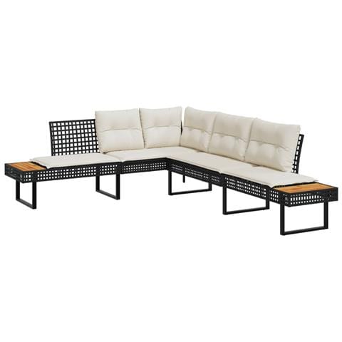 Divano Da Giardino Con Cuscini A L Nero In Polyrattan E Acacia - Foto 2