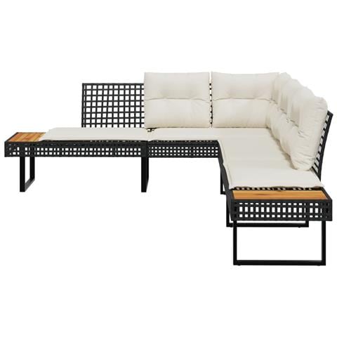 Divano Da Giardino Con Cuscini A L Nero In Polyrattan E Acacia - Foto 3