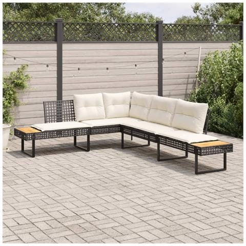 Divano Da Giardino Con Cuscini A L Nero In Polyrattan E Acacia - Foto 1