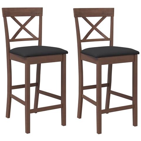 Sgabelli Da Bar Con Cuscini 2pz Marrone Legno Massello Di Hevea - Foto 1