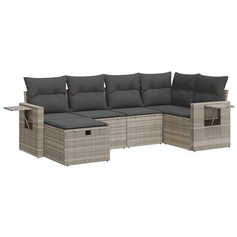 Set Divano Da Giardino 6pz Con Cuscini Grigio Chiaro Polyrattan - Foto 1