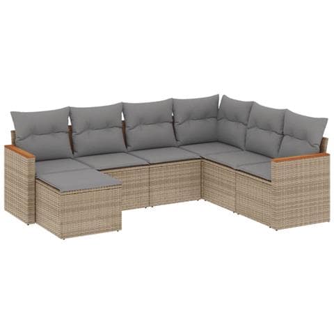 Set Divani Da Giardino 7 Pz Con Cuscini Beige In Polyrattan - Foto 2