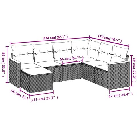 Set Divani Da Giardino 7 Pz Con Cuscini Beige In Polyrattan - Foto 3