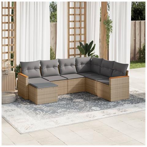 Set Divani Da Giardino 7 Pz Con Cuscini Beige In Polyrattan - Foto 1