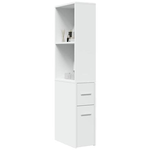 Armadietto Da Bagno Stretto Con Ruote Bianco In Truciolato - Foto 1