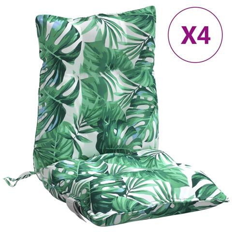 Cuscini Sedia Schienale Basso 4 Pz Motivo Foglie Tessuto Oxford - Foto 1