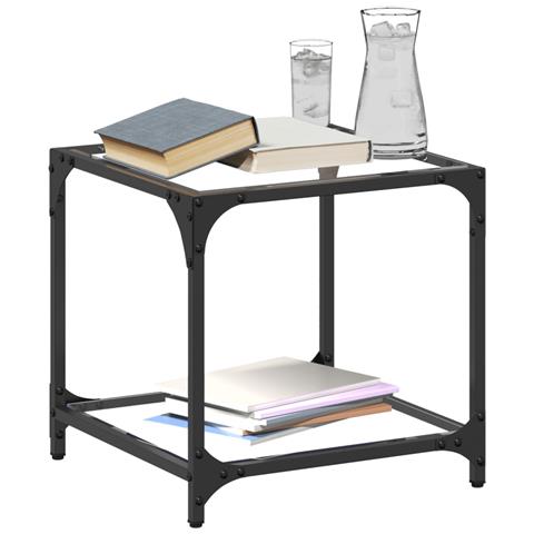 Tavolini Con Piano In Vetro Trasparente 2 Pz 40x40x40cm Acciaio - Foto 2