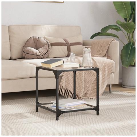 Tavolini Con Piano In Vetro Trasparente 2 Pz 40x40x40cm Acciaio - Foto 7