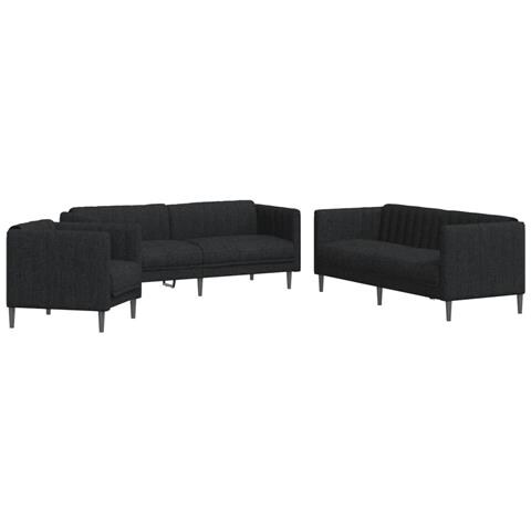 Set d Divani 3 pz Nero in Tessuto - Foto 1