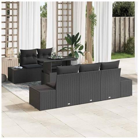 Set di 6 Pezzi Divano da Giardino con Cuscini Nero Polyrattan - Foto 2