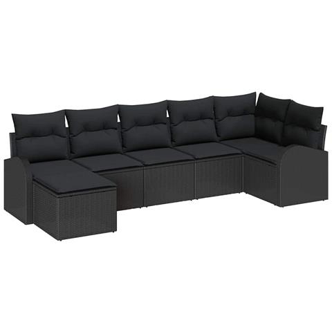 Set di divano da giardino 7 pezzi con cuscini in rattan sintetico nero - Foto 1