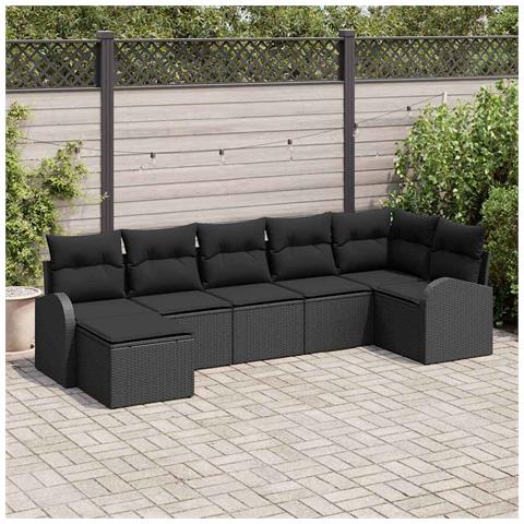 Set di divano da giardino 7 pezzi con cuscini in rattan sintetico nero - Foto 2