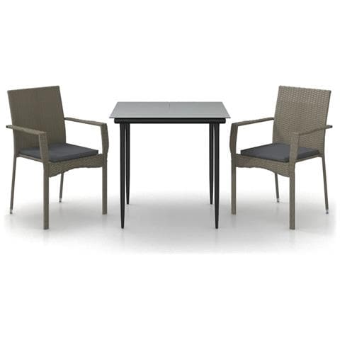 Set Salotto Giardino 3 pz con Cuscini Nero e Grigio Polyrattan - Foto 1