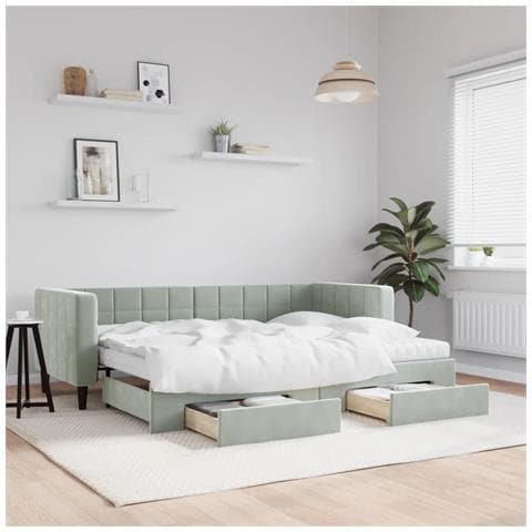 Divano Letto Estraibile Cassetti Grigio Chiaro 80x200cm Velluto - Foto 2