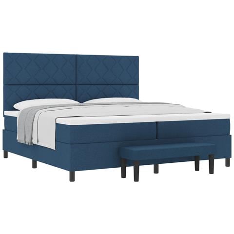 Letto con Box Spring e Materasso & Panchina Blu 200x200 cm Tessuto - Foto 1