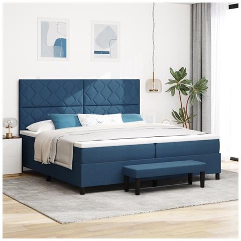 Letto con Box Spring e Materasso & Panchina Blu 200x200 cm Tessuto - Foto 2