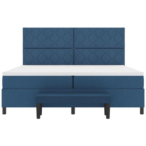 Letto con Box Spring e Materasso & Panchina Blu 200x200 cm Tessuto - Foto 9