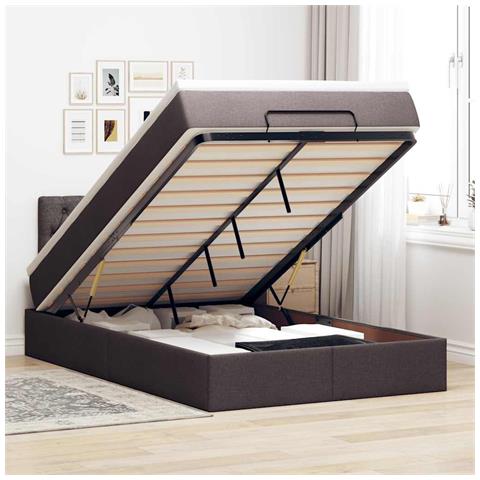 Pouf Letto con Materasso Marrone Scuro 120x200 cm in Tessuto - Foto 2