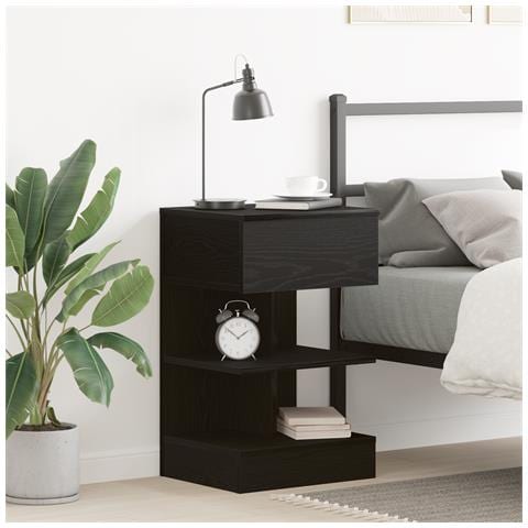Comodino  Nero Rovere 40x35x65 cm Legno ingegnerizzato - Foto 2