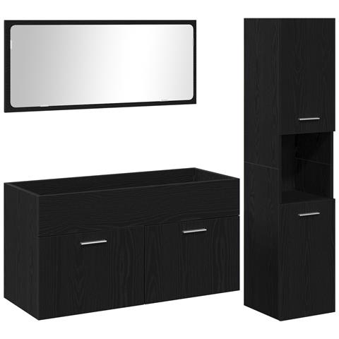 Set di mobili per bagno 3 pezzi rovere nero legno ingegnerizzato - Foto 1