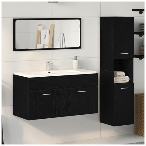 Set di mobili per bagno 3 pezzi rovere nero legno ingegnerizzato - Foto 2