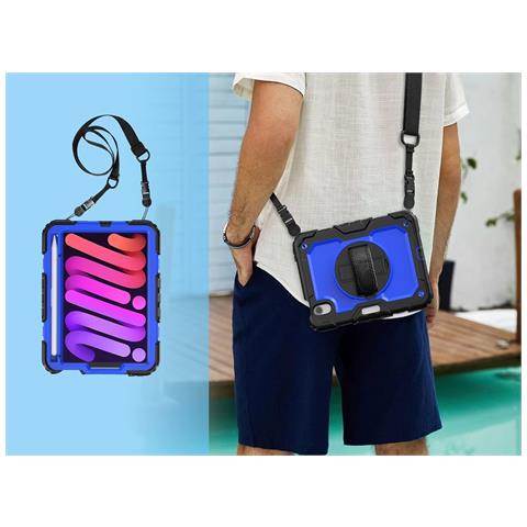 Custodia Per Ipad Mini 6 8.3"" Con Supporto E Tracolla Blu - Foto 2