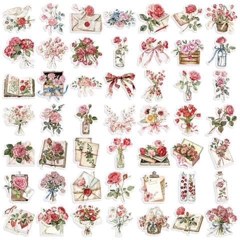 50 Adesivi Trasparenti In Pet Con Fiori E Lettere Cartoon Per Artigianato Fai Da Te - Foto 1