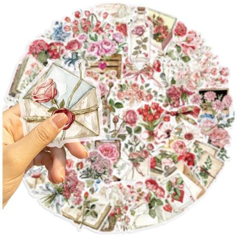50 Adesivi Trasparenti In Pet Con Fiori E Lettere Cartoon Per Artigianato Fai Da Te - Foto 4