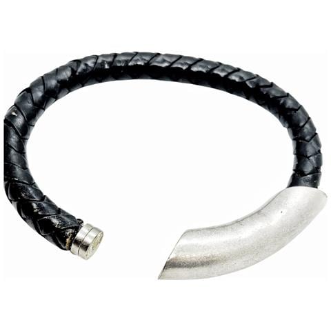 Bracciale Tubolare, Pelle Intrecciata, Argento - Foto 2