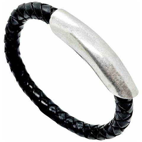Bracciale Tubolare, Pelle Intrecciata, Argento - Foto 1