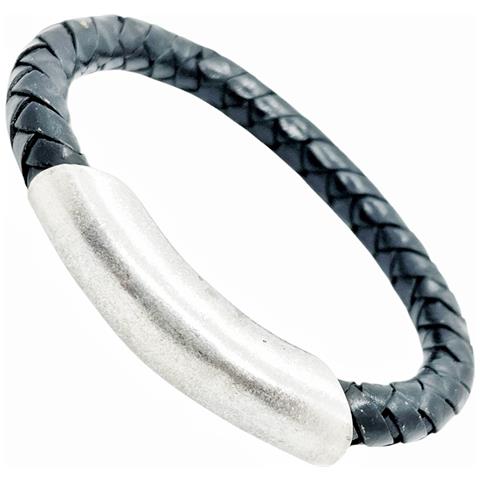 Bracciale Tubolare, Pelle Intrecciata, Argento - Foto 3