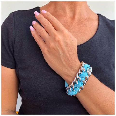 Bracciale Rockyou Con Doppia Catena E Nastro Argentato - Foto 2