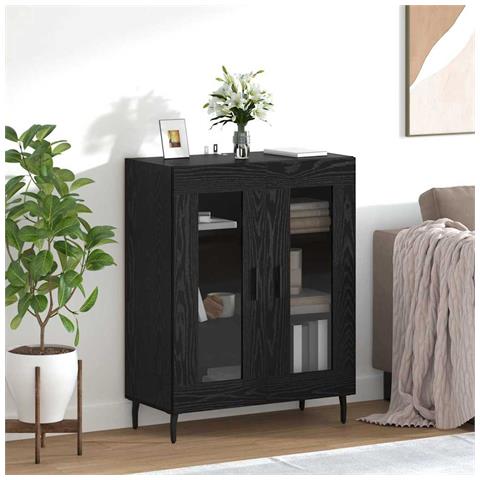 Credenza Rovere Nero 69,5 x 34 x 90 cm Legno multistrato - Foto 2