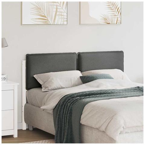 Testiera imbottita Bianco e grigio chiaro 120 cm Pino massello - Foto 2
