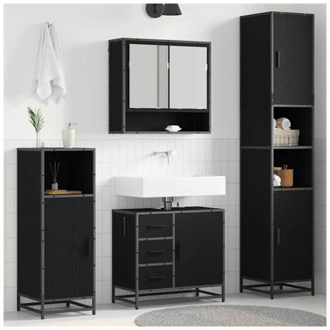Set di mobili per il bagno 3 pcs Rovere Nero Legno multistrato - Foto 2