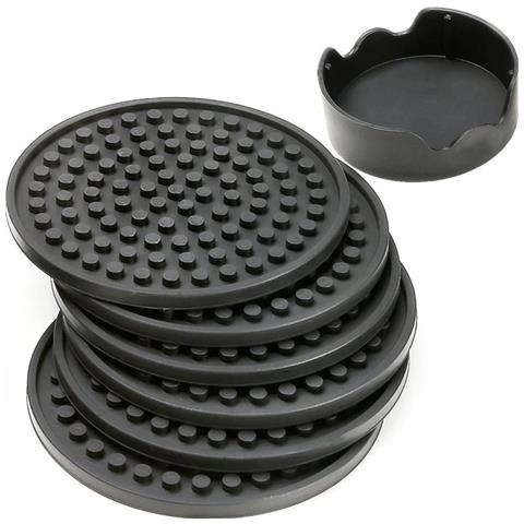 Set Di Sottobicchieri In Silicone Resistenti Al Calore (6 Sottobicchieri + 1 Supporto) - Nero, Tappetini Isolanti Termici - Foto 1