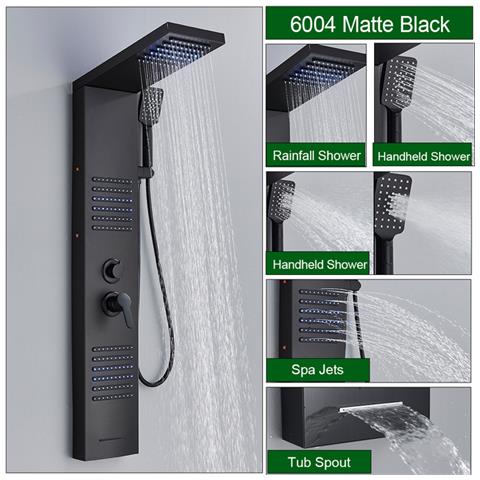 Pannello doccia, Blackswan, tipo M6004, modello nero con bocca a cascata, LED e funzioni SPA, misura 122 cm - Foto 2