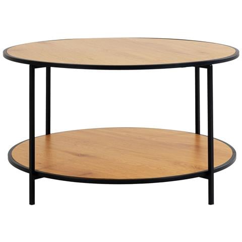 Tavolino Da Salotto Vita Rotondo Effetto Rovere Con Struttura In Acciaio Nero, Ø80×45 Cm - Foto 2