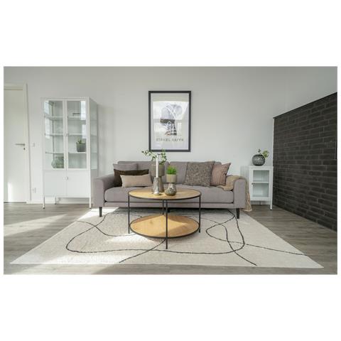 Tavolino Da Salotto Vita Rotondo Effetto Rovere Con Struttura In Acciaio Nero, Ø80×45 Cm - Foto 4