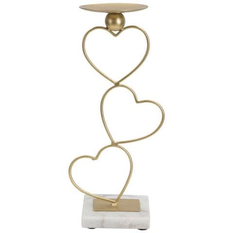 Porta Candele Hearts In Ferro Dorato E Marmo Bianco A Forma Di Cuori - Foto 1