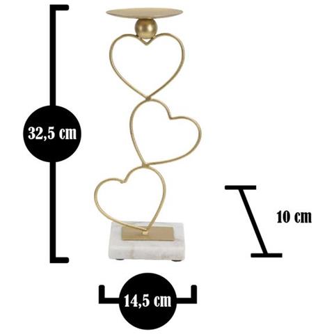 Porta Candele Hearts In Ferro Dorato E Marmo Bianco A Forma Di Cuori - Foto 6