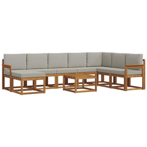 Set di divani da esterno 9 pcs Grigio Naturale e Chiaro - Foto 1