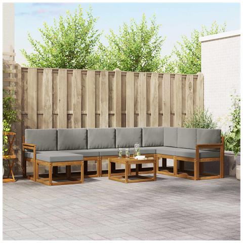 Set di divani da esterno 9 pcs Grigio Naturale e Chiaro - Foto 2