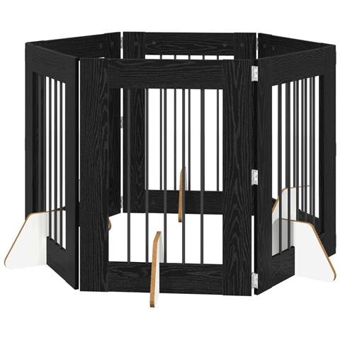 Cancello per cani con supporti 6 pcs Rovere Nero 60 x 80 cm - Foto 1