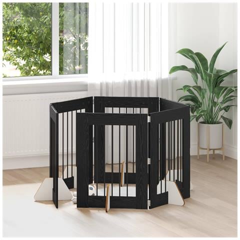 Cancello per cani con supporti 6 pcs Rovere Nero 60 x 80 cm - Foto 2