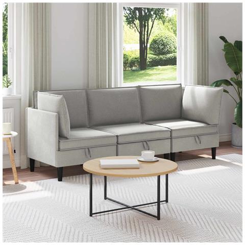 Set di mobili per il soggiorno 3 pcs Grigio chiaro Tessuto - Foto 2