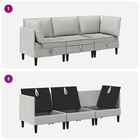 Set di mobili per il soggiorno 3 pcs Grigio chiaro Tessuto - Foto 8